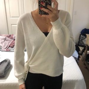 White wrap around sweater